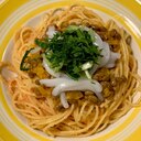 いかと納豆と壬生菜の明太子パスタ